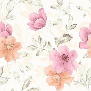 Large Floral Wallpaper Peel and Stick Thicken Vintage Contact Paper 17.71" X 393" Bathroom Pink & Orange Flower Removable Wallpaper with Self Adhesive