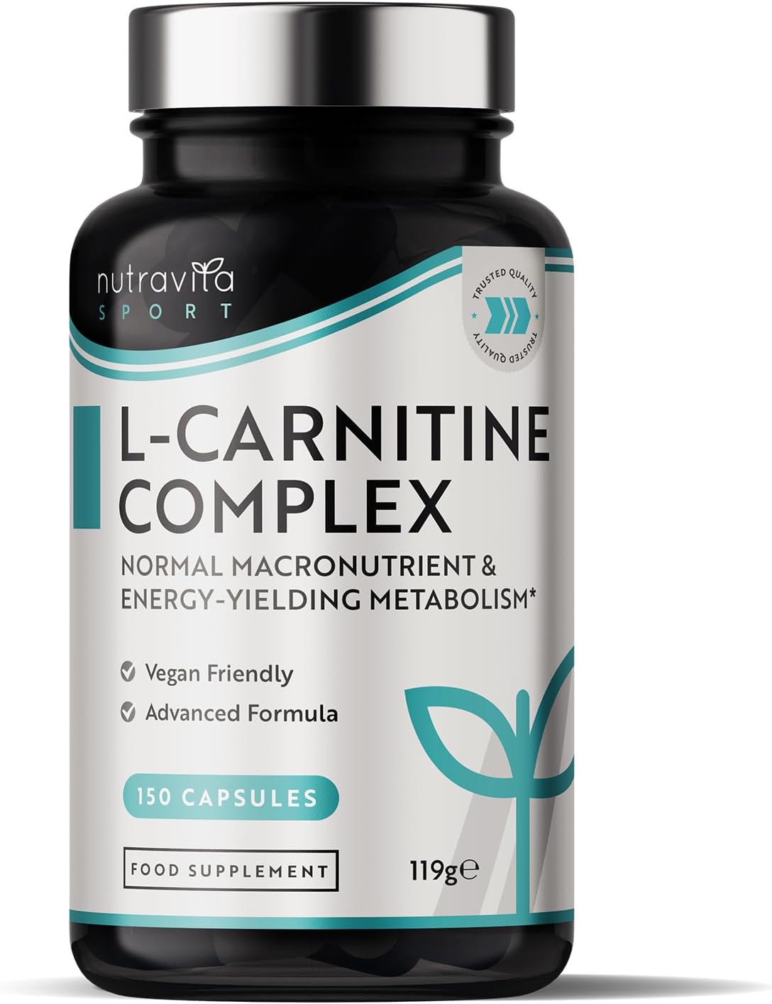 L-Carnitine Complex - High Strength Capsules with Added Riboflavin, Biotin, Chromium, Vitamin D, B3 & B6 - Macronutrient & Energy Yielding Metabolism - 150 Vegan Capsules - Made in the UK by Nutravita