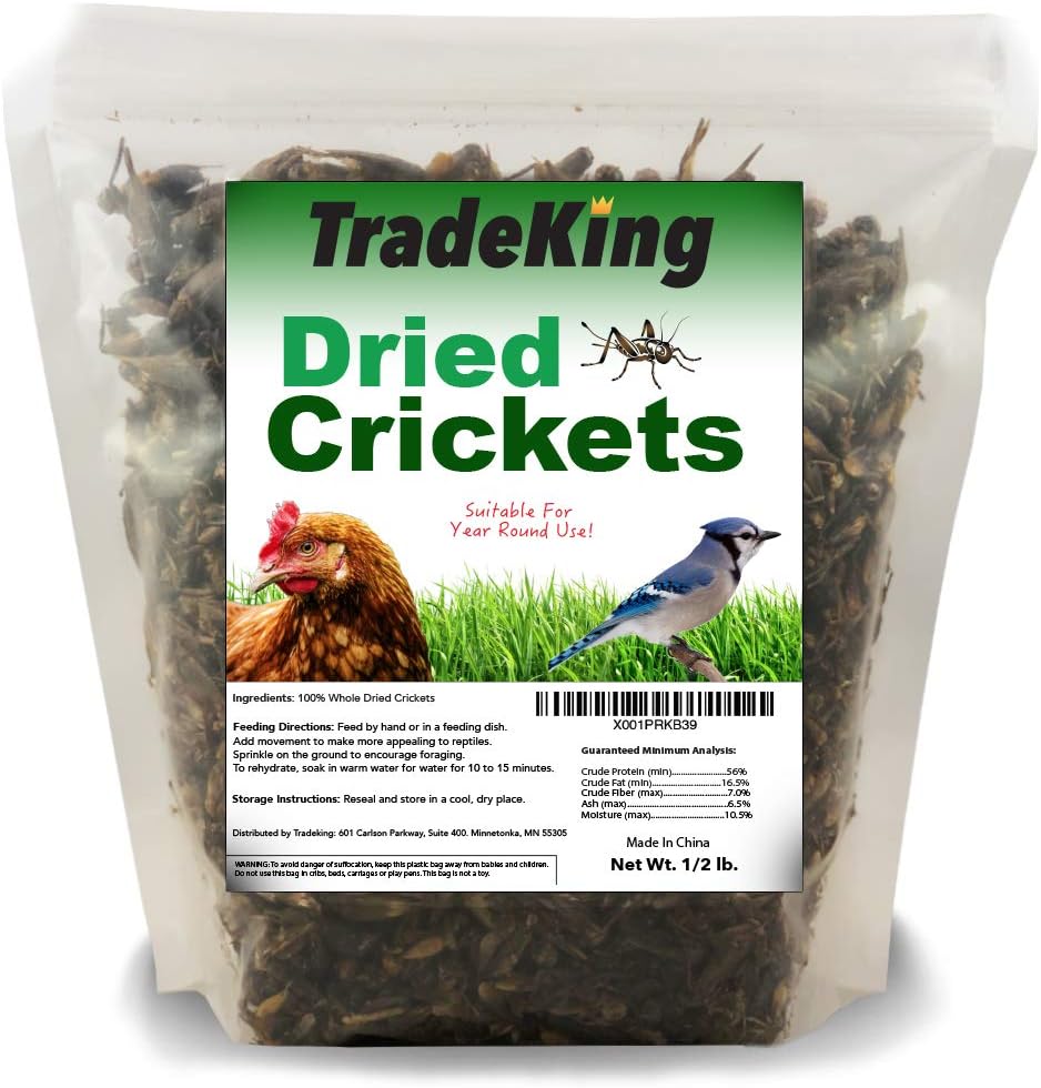 Natural Dried Crickets, Food for Bearded Dragons, Wild Birds, Chicken, Fish, & Reptiles (8 oz Resealable Bag) Veterinary Certified