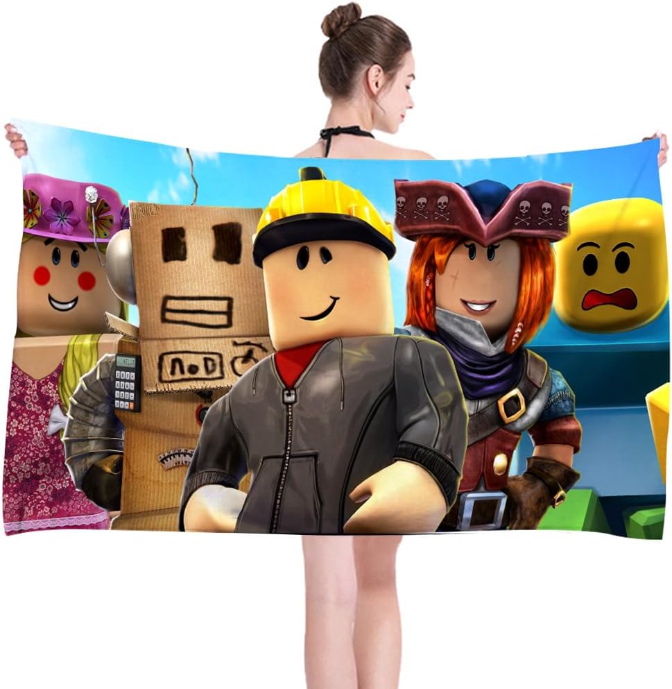 LGQHCE Robllox Beach Towel,Robot Bath Towel Kids Pool Towel 3D Printed Children's Bath Sheets Camping Towels Super Soft Absorbent Durability Beach Blanket Pool Travel Teens Adults Daily Use Gifts