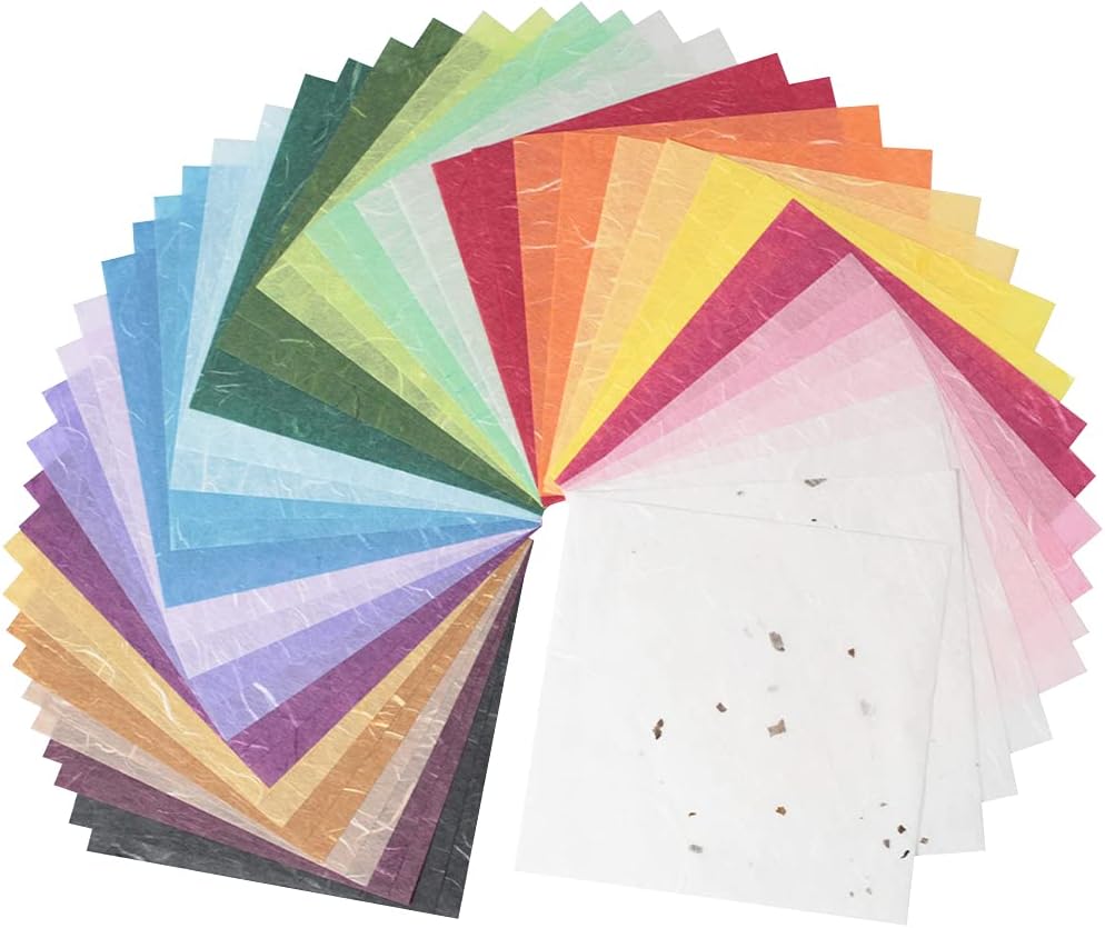 [50 Sheets] Mixed Korean Traditional Mulberry Paper HanJi ( 6 x 6 inches ) | Colored Paper | Folding Handmade Art Design Craft (Mixed Unyong Hanji)