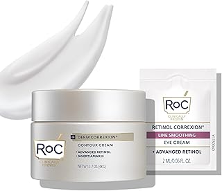 RoC Derm Correxion Neck Cream with Hyaluronic Acid and Advanced Retinol to visibly Tighten & Lift Horizontal Neck Lines, Facial Moisturiser to Contour Face, Neck + Jaw, (1.7 oz) with Retinol Packette