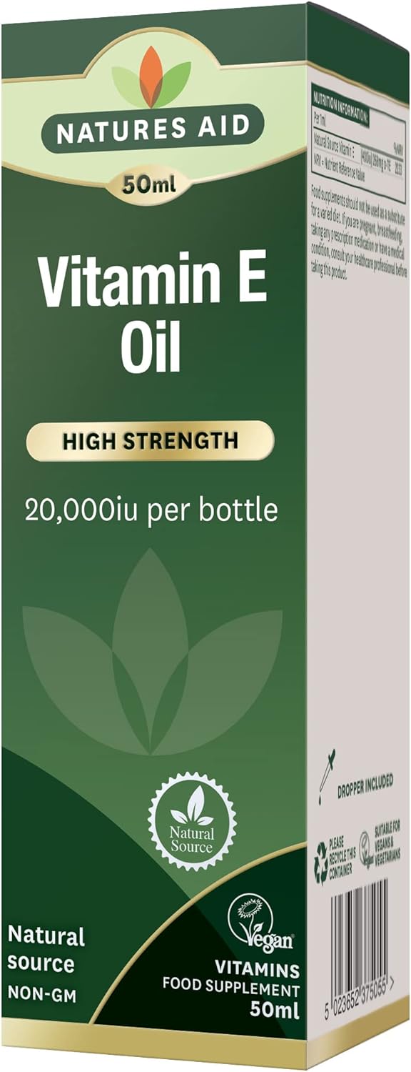 Natures Aid Vitamin E Oil 20,000iu 50ml – Natural Source Antioxidant for Skin & Cells – High Strength – Vegan – Non-GMO – Gluten-Free – Supports Healthy Skin Tone & Cardiovascular Health