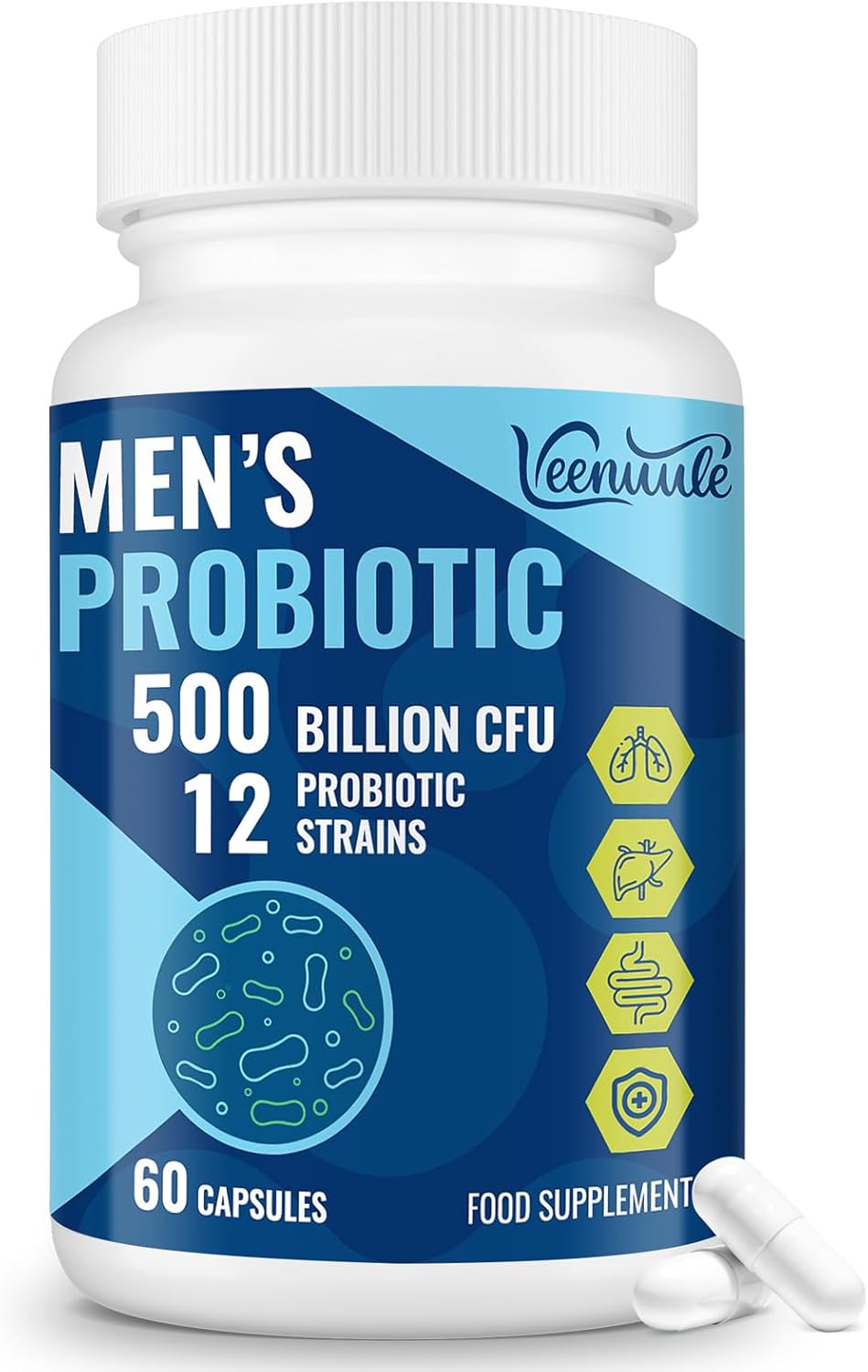 500 Billion CFU Probiotics for Men, 12 Diverse Strains Probiotics for Gut Health with Cranberry, Turmeric, Goji, for Digestive & Immune Health, Shelf Stable (60 Count (Pack of 1))