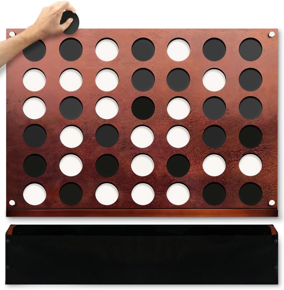 SWOOC Games - Wall Mounted Giant 4 in A Row - 60% Quieter - Jumbo Size Wall Games - Game Room Game, Accessories and Decor - Garage and Basement Decor - Large Connect - Four in a Row for Kids & Adults