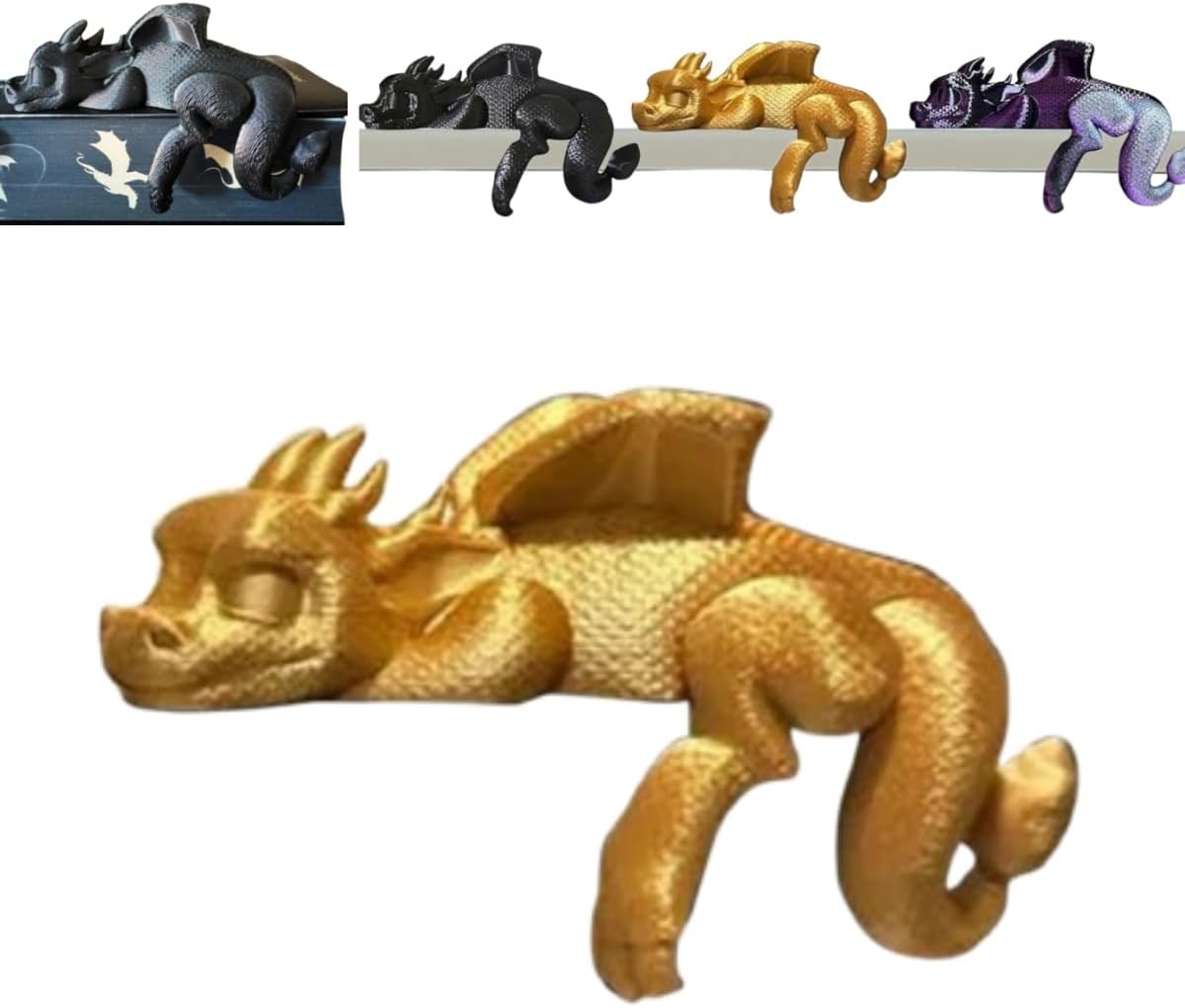 Sleeping Dragon Figurine Bookends - 3D Printed Dragon Book Nook Gothic Bookshelf Decoration Dragons Statue Ornament for Shelves for Book & Dragon Lovers