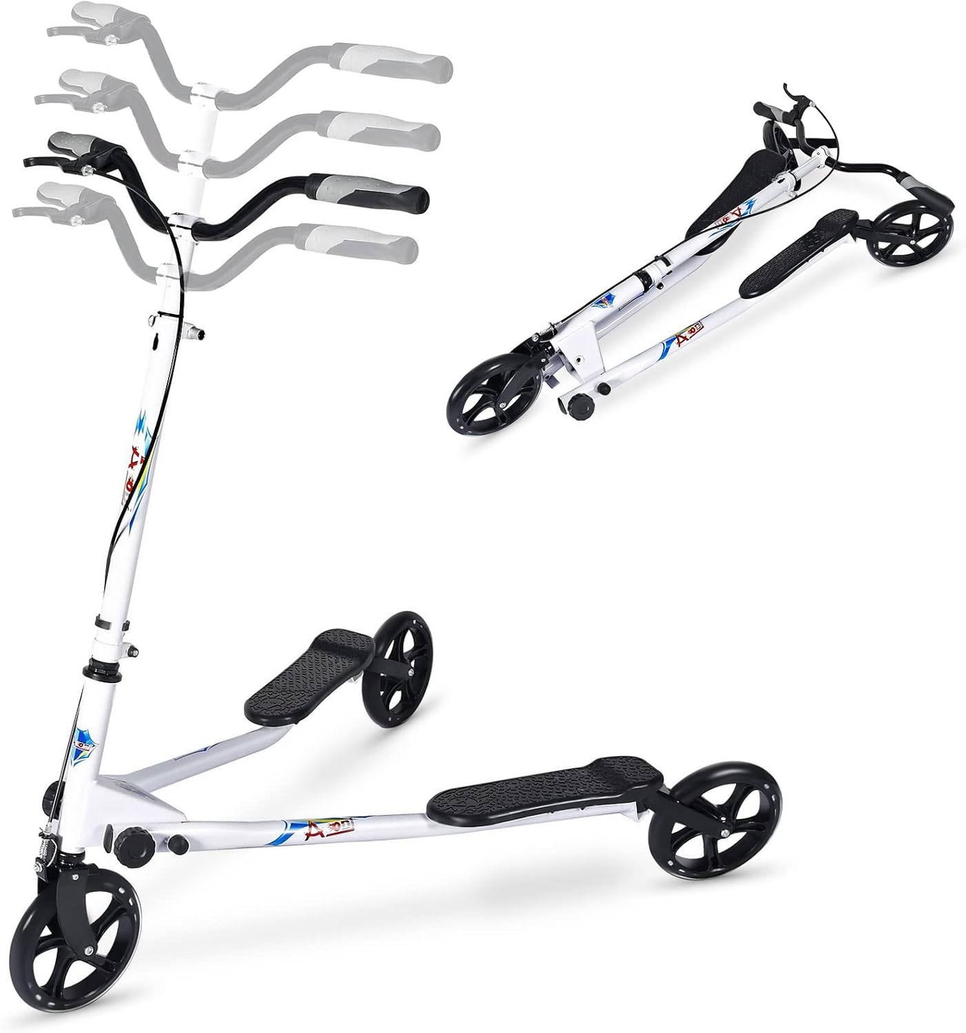 3 Wheel Foldable Scooter Swing Scooter Tri Slider Kick Wiggle Scooters Push Drifting with Adjustable Handle for Boys/Girl/Adult Age 8 Years Old and Up