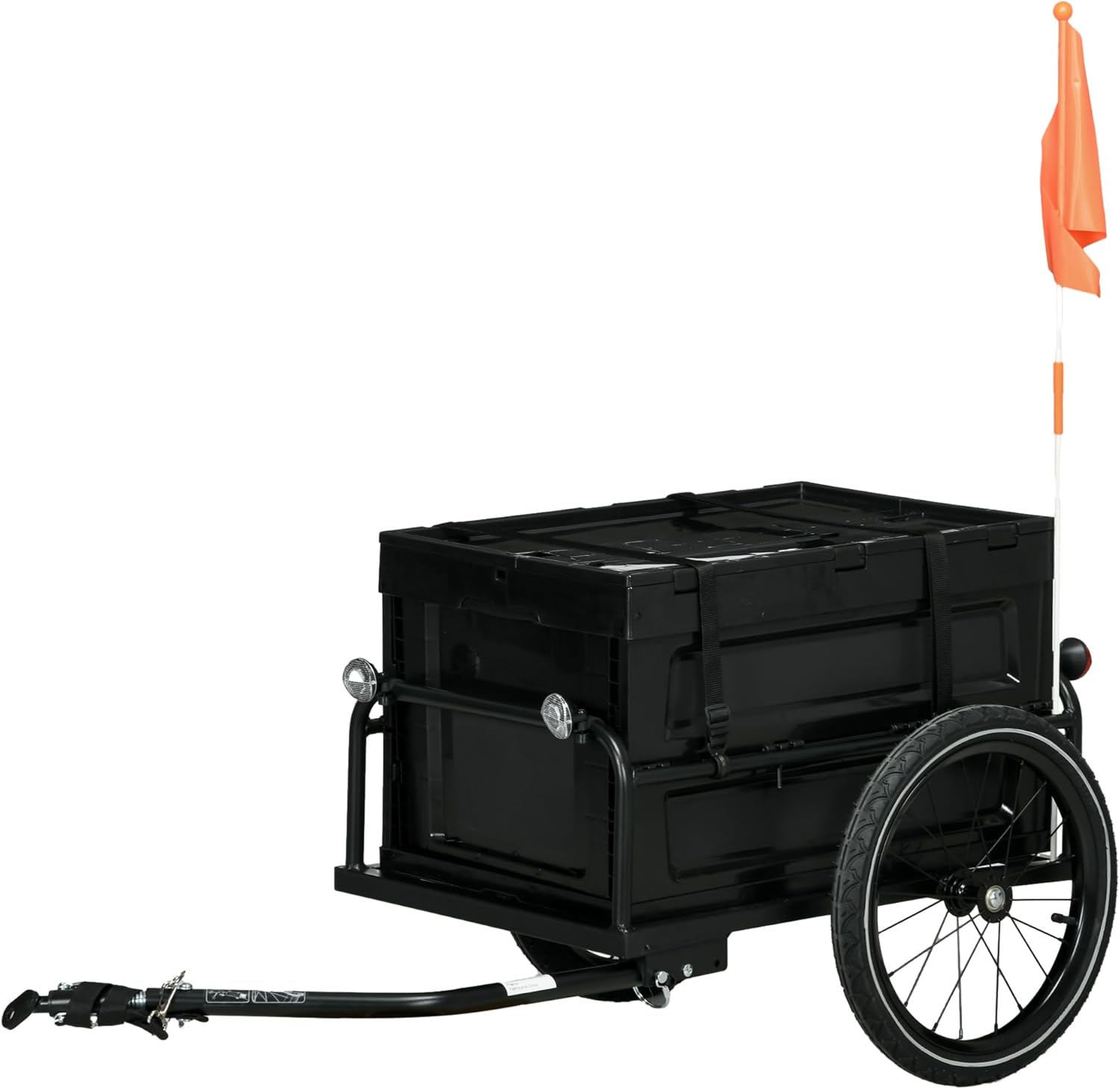 HOMCOM Bike Trailer, Bicycle Cargo Trailer Cart, Bike Wagon with 65L Foldable Storage Box, Big Pneumatic Tyres and Safe Reflectors, Max Load 40KG