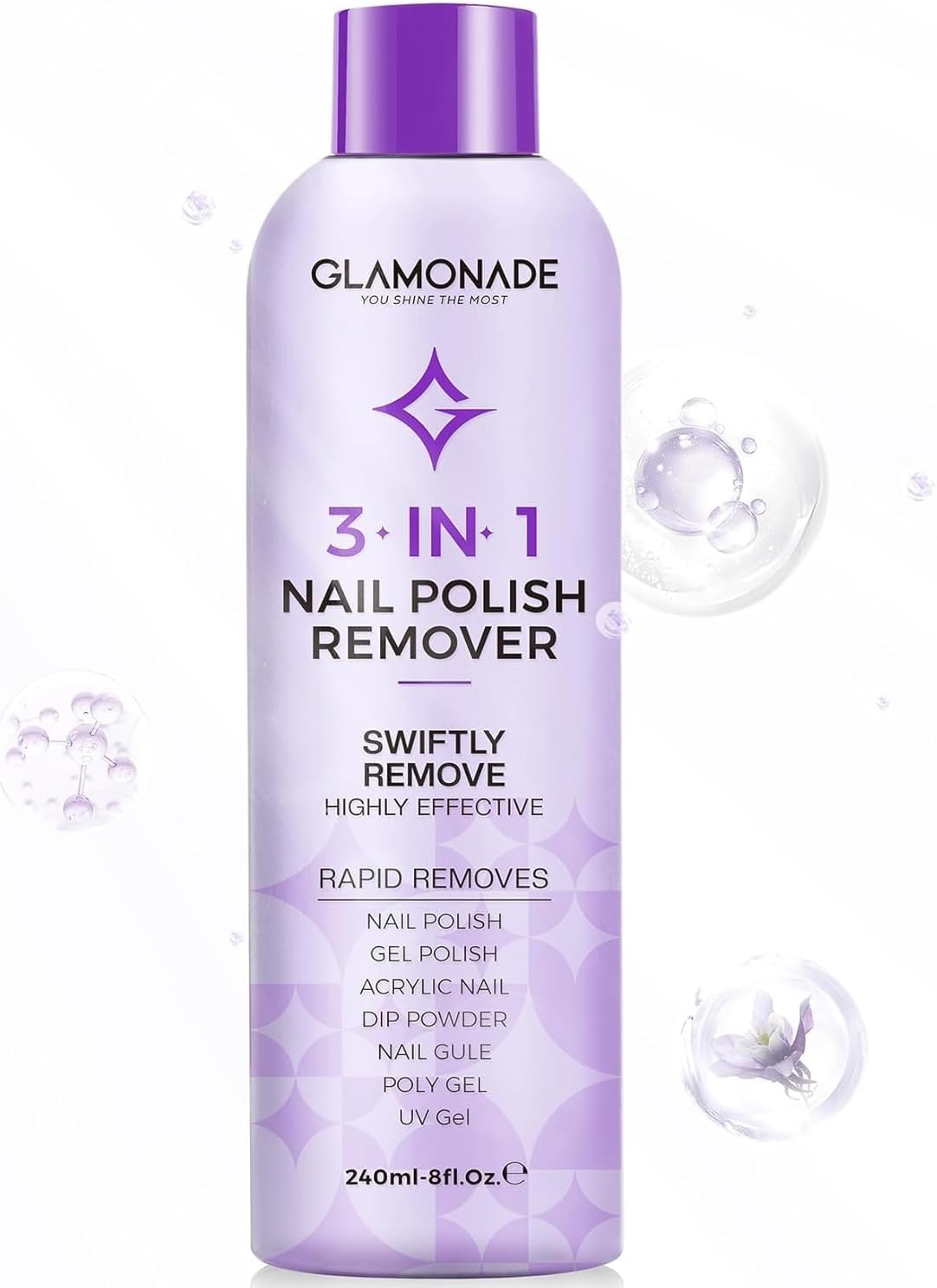 Glamonade Acetone Ultra-Powerful Nail Polish Remover: Professional Soak off Gel Nail Polish Remover Enriched with Natural Grape Seed Oil Acrylic Nail Glue Dip Powder for Home Salon 8 Fl Oz