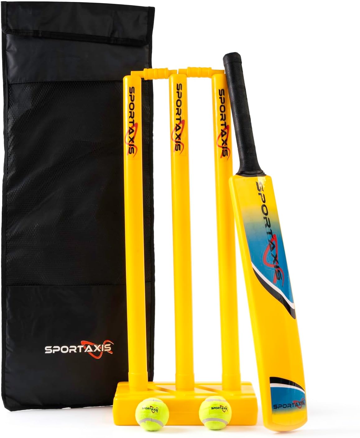 SPORTAXIS Premium Backyard Cricket Set - Beach Cricket - Set Includes 1 Bat, 2 Balls, Stumps with Stand & Bails - Comes with Carry Bag - Perfect for Outdoor Sports & Beach Play