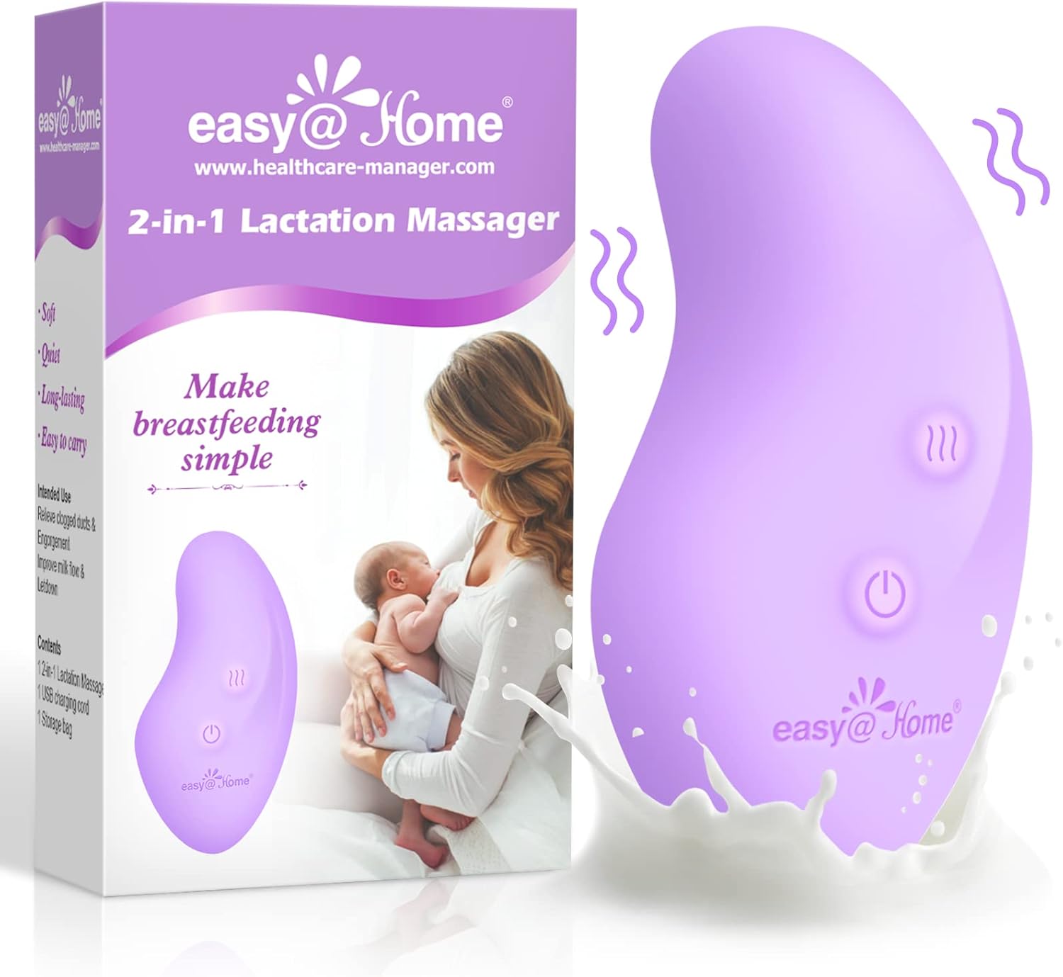 Easy@Home Lactation Massager for Breastfeeding: 2-in-1 Breast Pump Pads Nursing Electrical Massager | Postpartum Essentials | Relief Breast Pain Warming Nipple Massage | Improves Breast Milk Flow