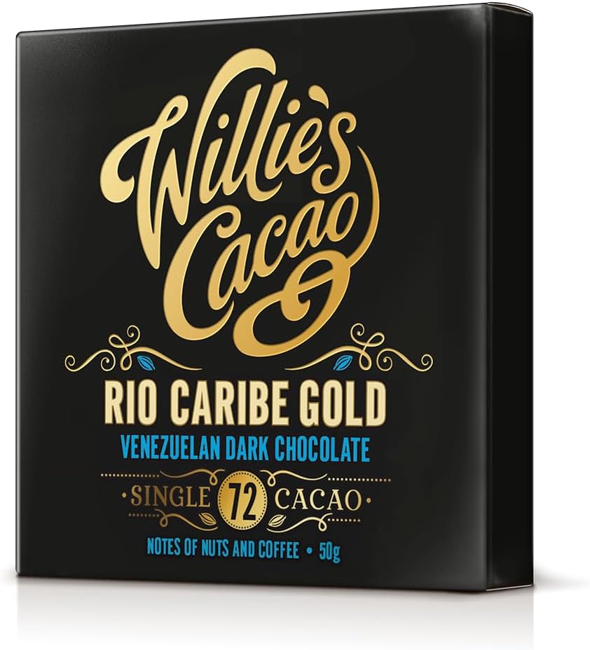 Willie's Cacao - 72% Rio Caribe dark chocolate bar - 50g x 12 - Coffee, nutty notes - Single estate Venezuelan cacao - Vegan chocolate - Artisan chocolate - Bean to bar