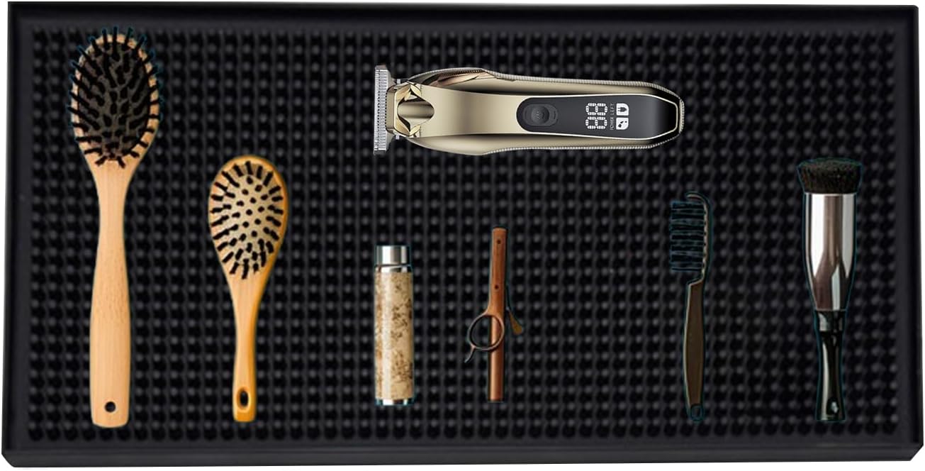 Salon Mats for Hair Stylist - Black Barber Station Mat - Salon Pad, Spa Storage Systems, Tabletop Protector, Stylist Supplies for Hair Shop Work Station Clippers