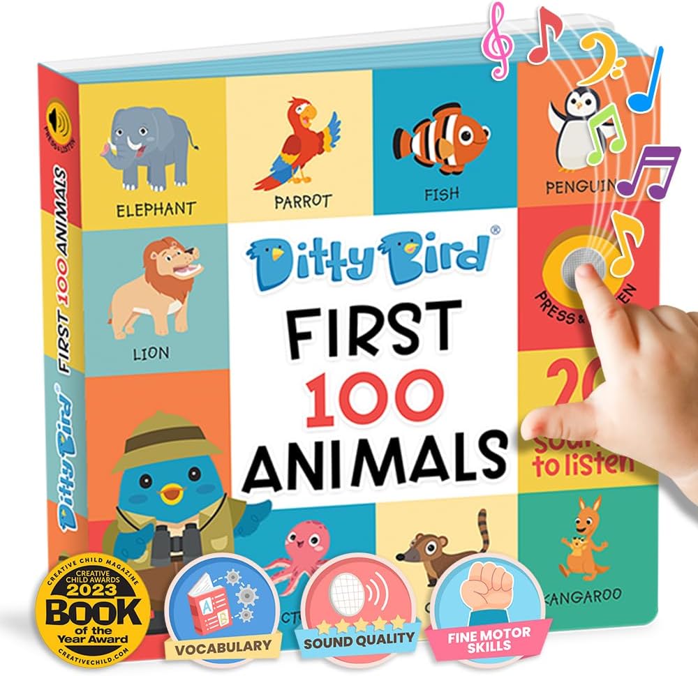DITTY BIRD Baby Sound Toy: Our first 100 Animals interactive Book is the Perfect Musical Learning Toys for 1 Year old boy girl Gifts. Electronic early development toys for toddlers 1-3.
