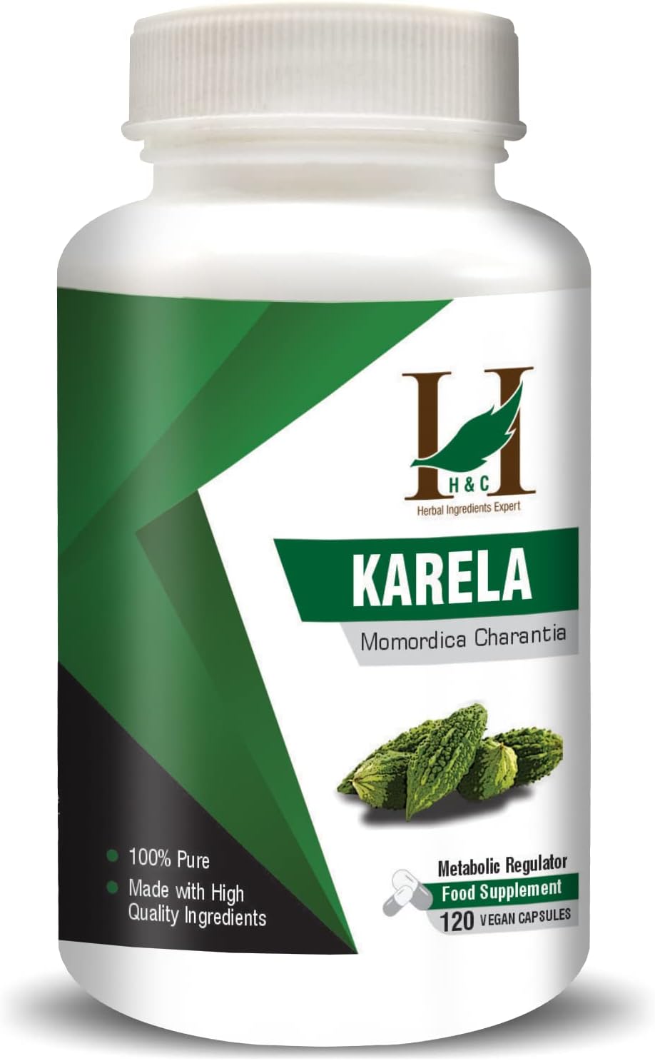 H&C Karela/Bitter Melon Capsules (Momordica charantia) - 450mg, 120 Veg. Capsules | for Metabolic Wellness
