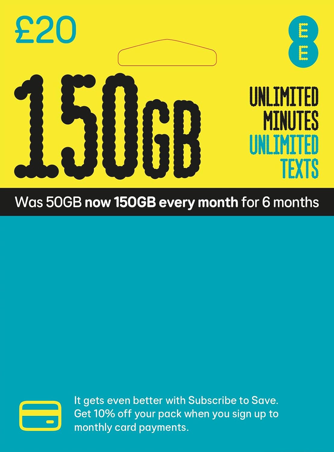 EE Pay As You Go SIM Card UK PREPAID PAYG £20 Bundle 50GB + (100GB FREE DATA every month for 6 months with regular top ups (Promotion request deadline of 07.10.2025)