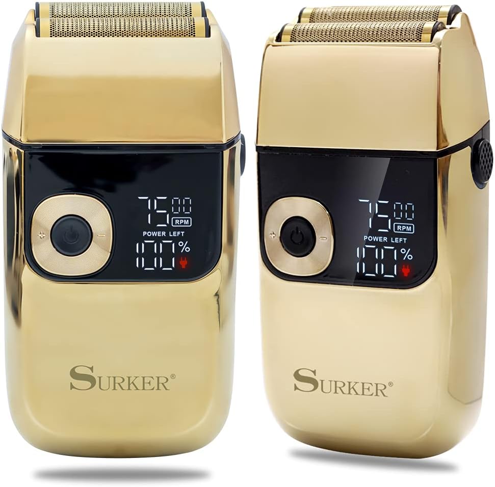 Surker Foil Shavers for Men Electric Shaver Razor Cordless Professional Barber Shaver USB Rechargeable Wet/ Dry Shaving( Gold)