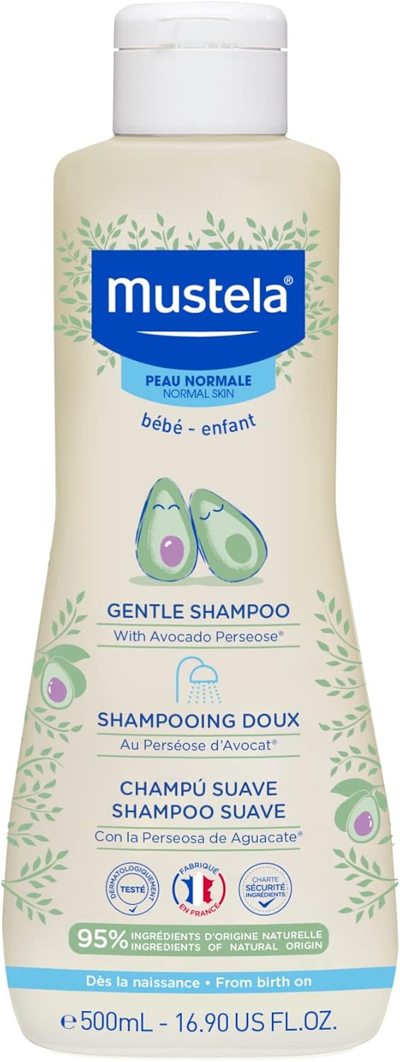Mustela Gentle Shampoo, 500ml – Tear-Free Formula for Delicate Baby Hair, Enriched with Natural Avocado Extract, Dermatologically Tested, Ideal for Daily Use