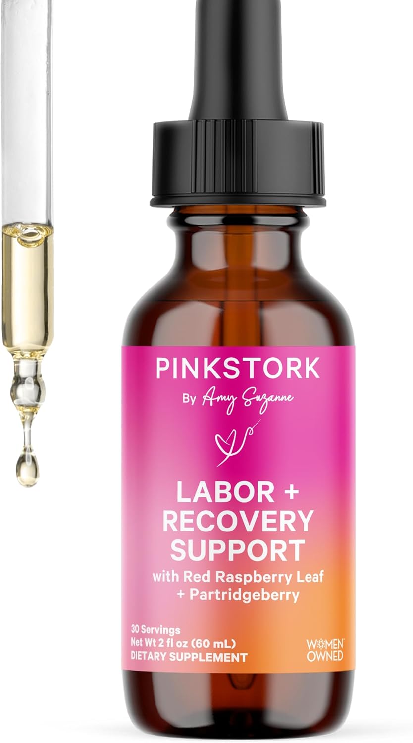 Pink Stork Labor Prep and Recovery Tincture with Red Raspberry Leaf - Natural Third Trimester & Postpartum Essentials, 9 Herbs for Gentle Birth, Uterine Support, & Hormone Balance - 2 oz