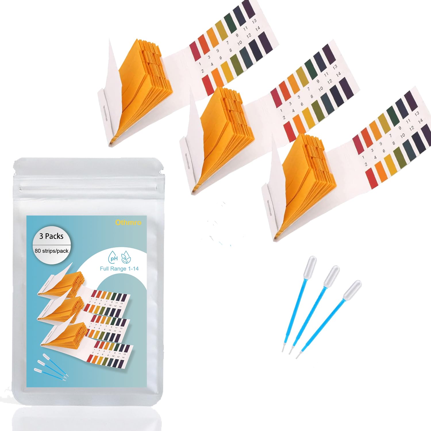 pH Test Strips, 240 Strips Full Range 1-14 Universal pH Litmus Paper Soap Making Testing Strips for Water Wine Saliva Urine Soil, 3 Pack Strips 3 Test Pipette Droppers