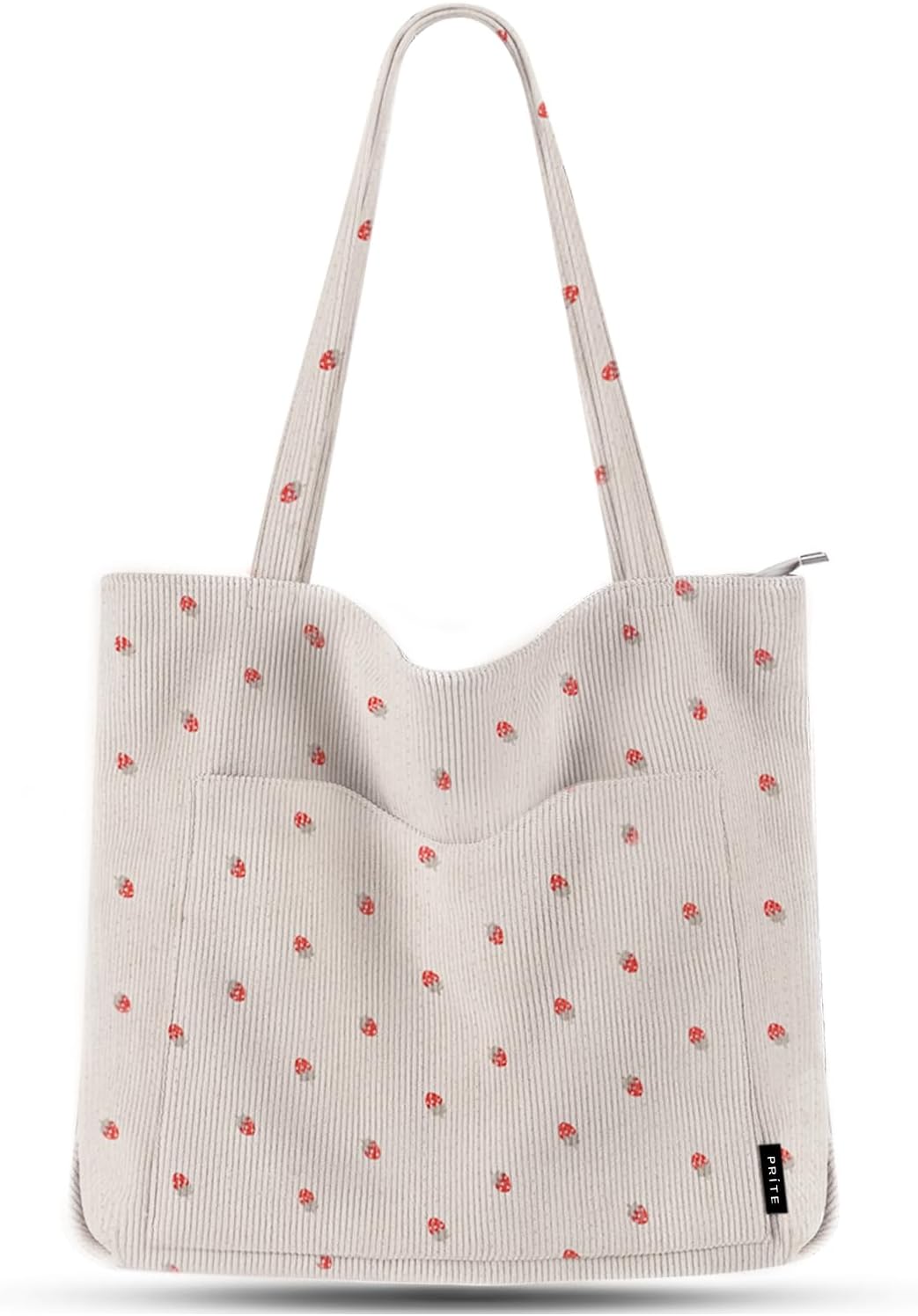 Prite Corduroy Tote Bag for Women Large Shoulder Bag with Zipper and Pockets for College School Work Travel Shopping