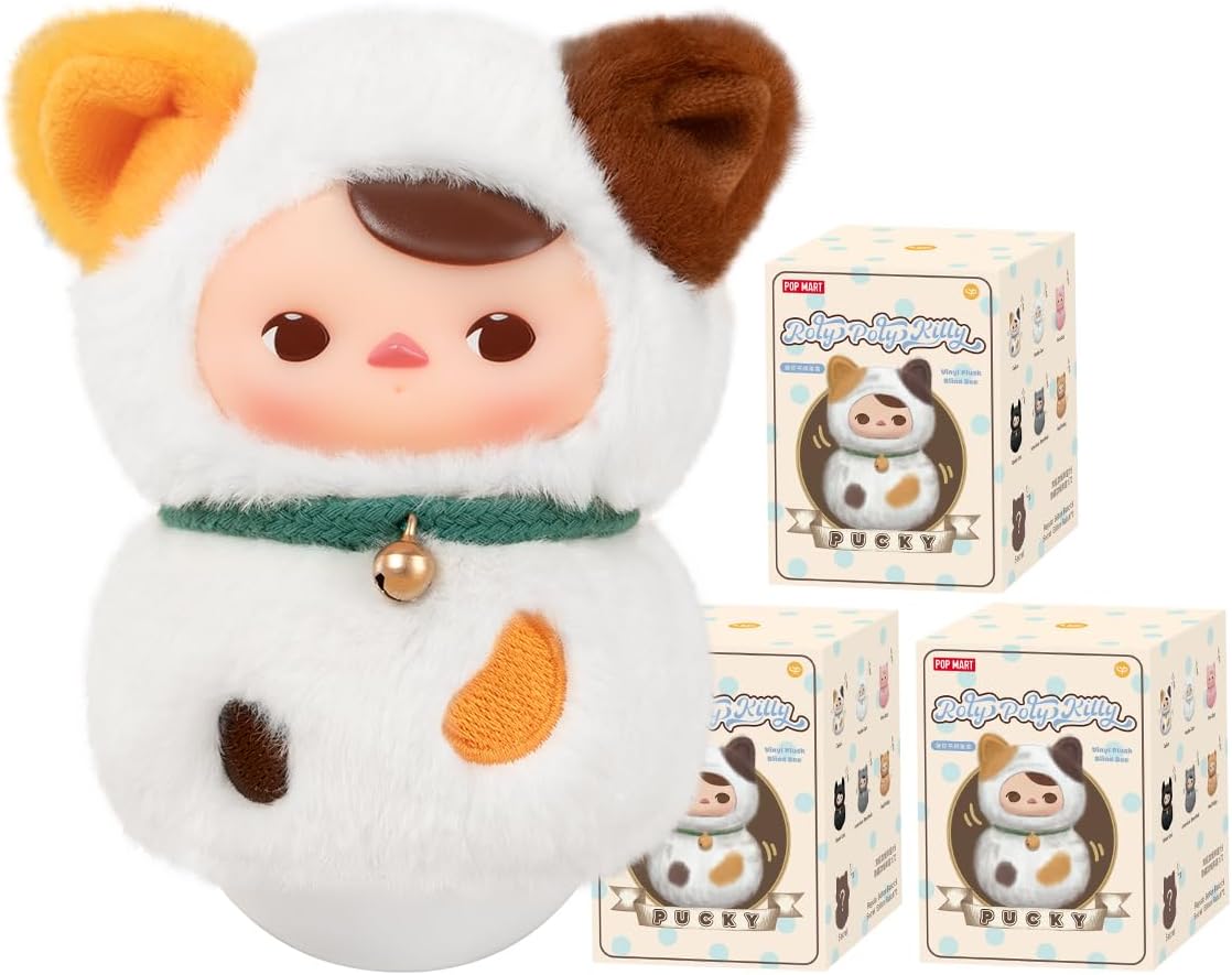 POP MART PUCKY Roly-Poly Kitty Series-Vinyl Plush 3PC 2.5 inches Articulated Character Premium Design Gifts for Women Fan-Favorite Collectible Chic Art Toy Action Figure