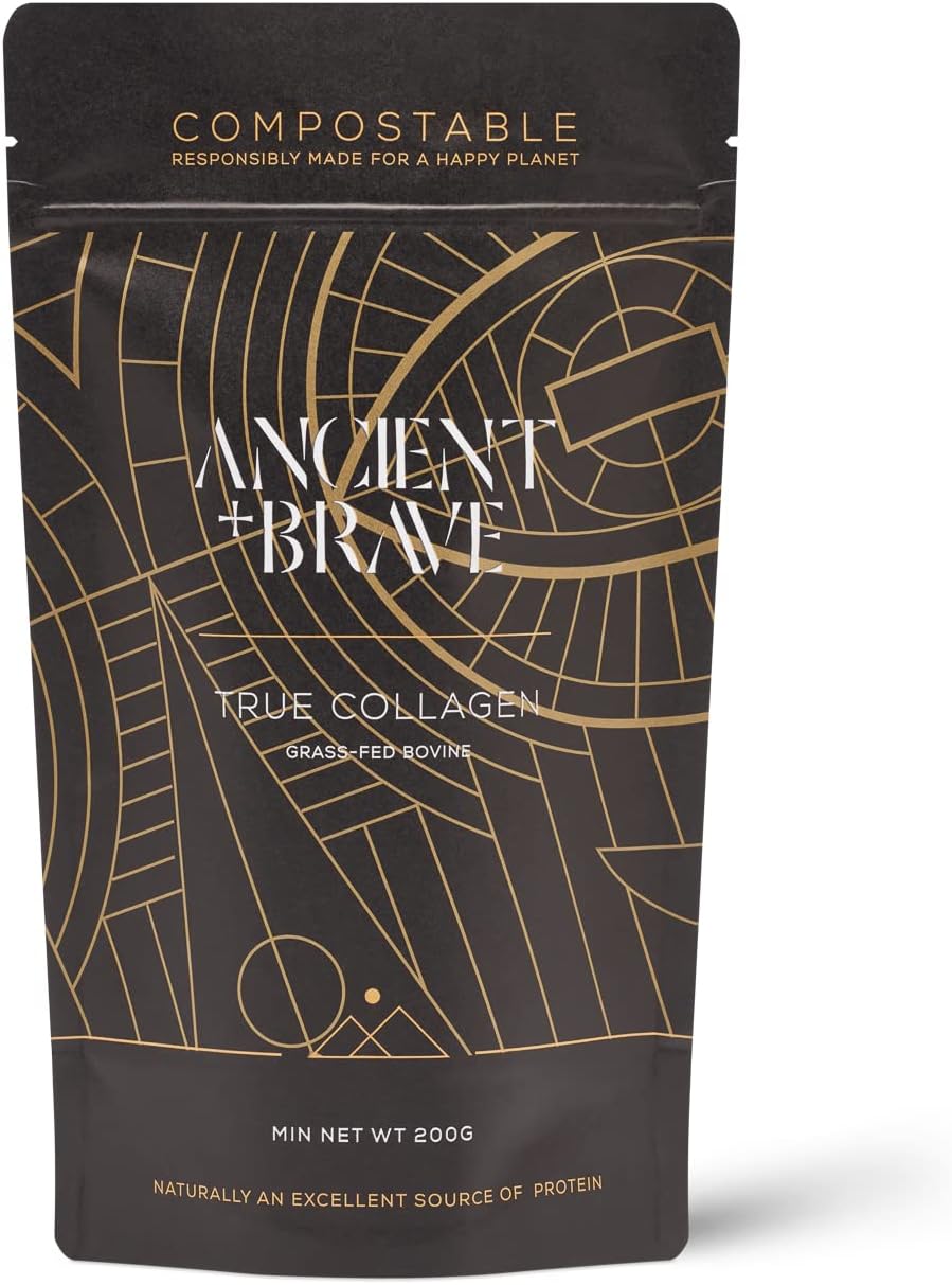 Ancient + Brave True Collagen 200g - Grass-Fed Bovine Collagen Powder - 100% Hydrolysed Collagen Peptides (Type 1) - High Protein, Fasting, Keto - Anti-Ageing, Skin, Hair & Nail Health