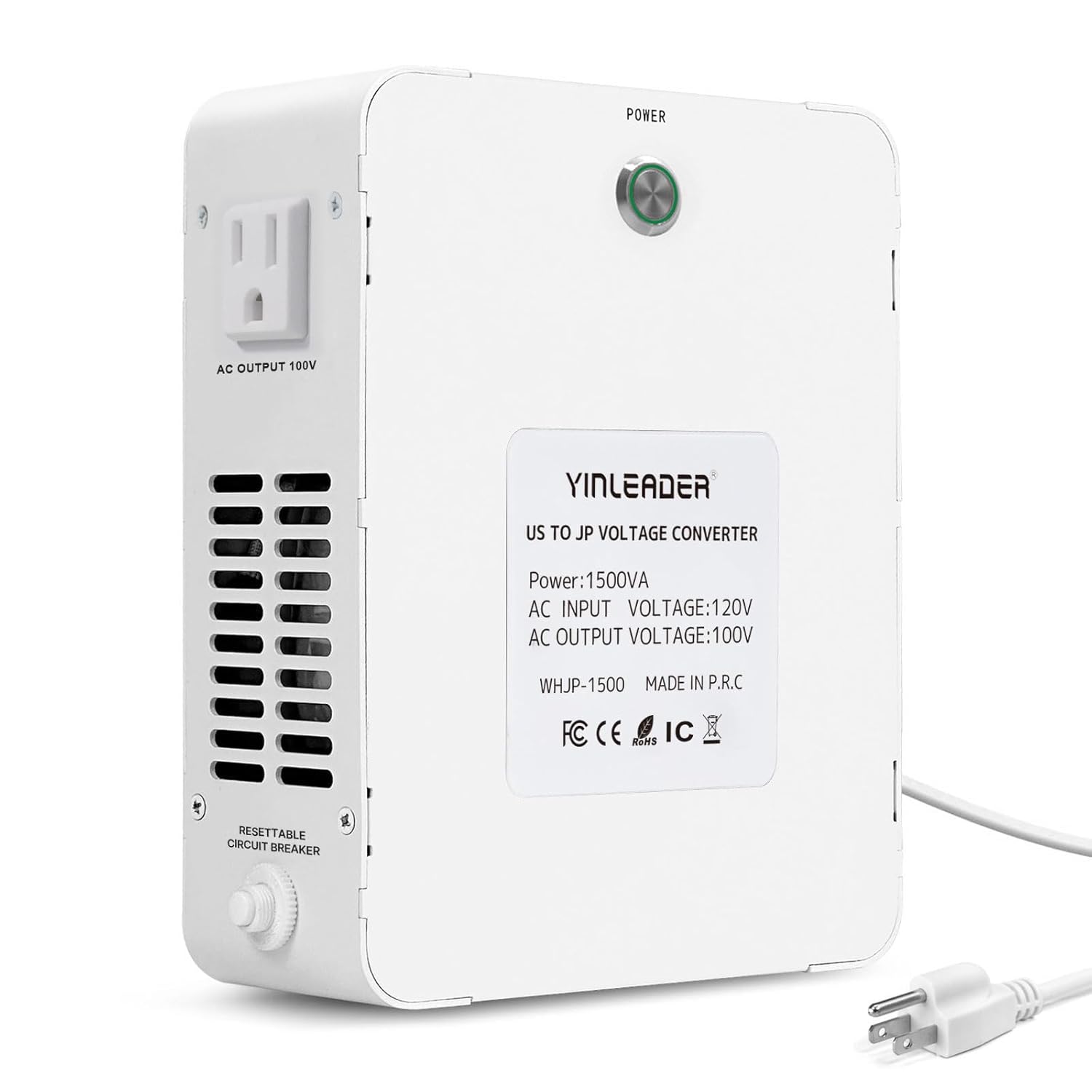 Yinleader 1500W US 120V to 100V JP Japan Voltage Converter Step Down Transformer Ideal for Japanese Electronic Devices(White)
