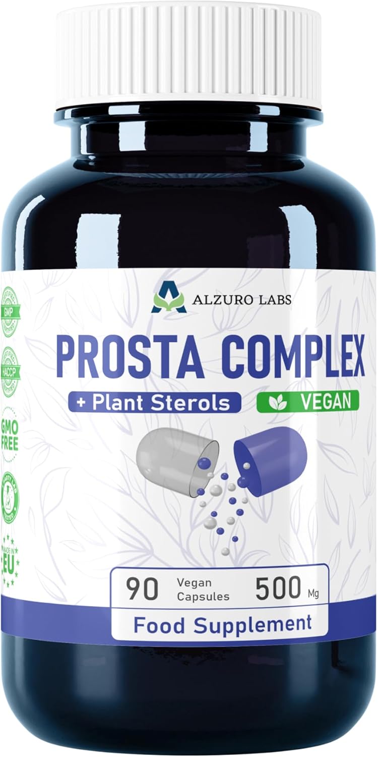 Alzuro Labs Prosta Complex (Pygeum Africanum, Beta sitosterol, Pumpkin Seed Extract) 90 Vegan Capsules High Dose Prostate Support 3 Month Supply Laboratory Tested GMP Certified