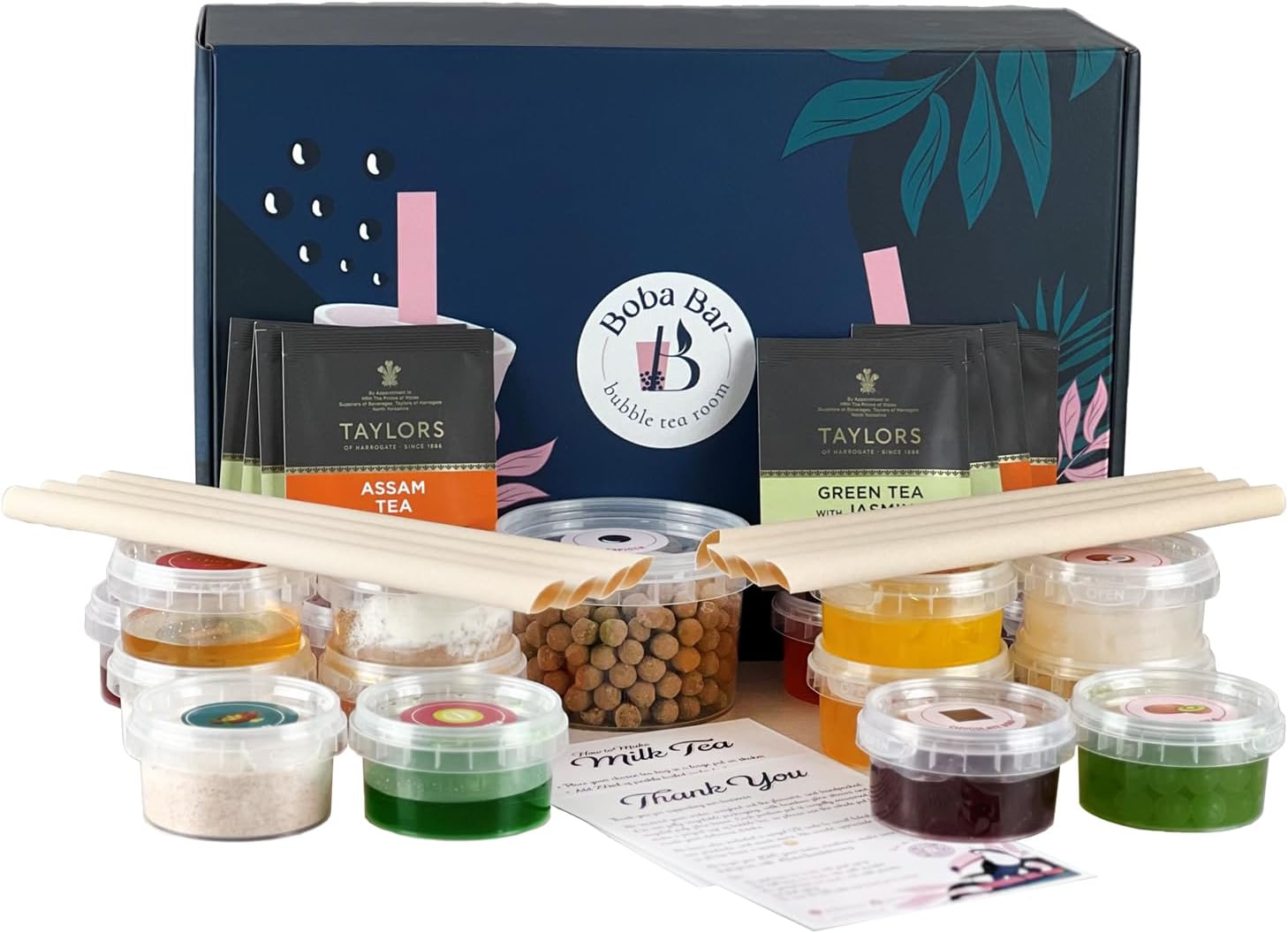 Creamy Twist - Mixed Bubble Tea Kit | 8 Different Mixed Tea Flavours, 8 - Popping Boba & Jelly, Tapioca pearls bubble tea (Serves 8) | Green tea bags by Boba Bar London.