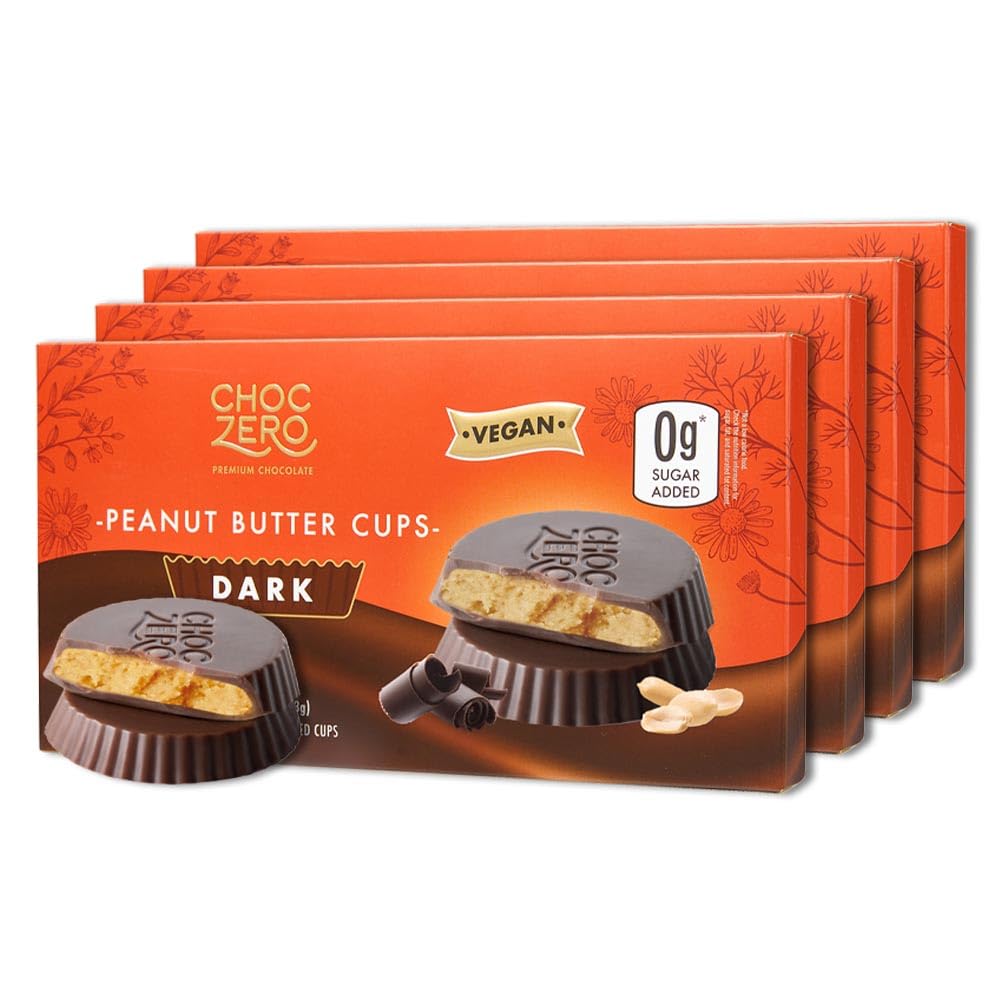 ChocZero Dark Chocolate Peanut Butter Cups, Vegan, Sugar Free, Low Carb, Gluten Free, 4 Ounce (Pack of 4), 32 Cups Total
