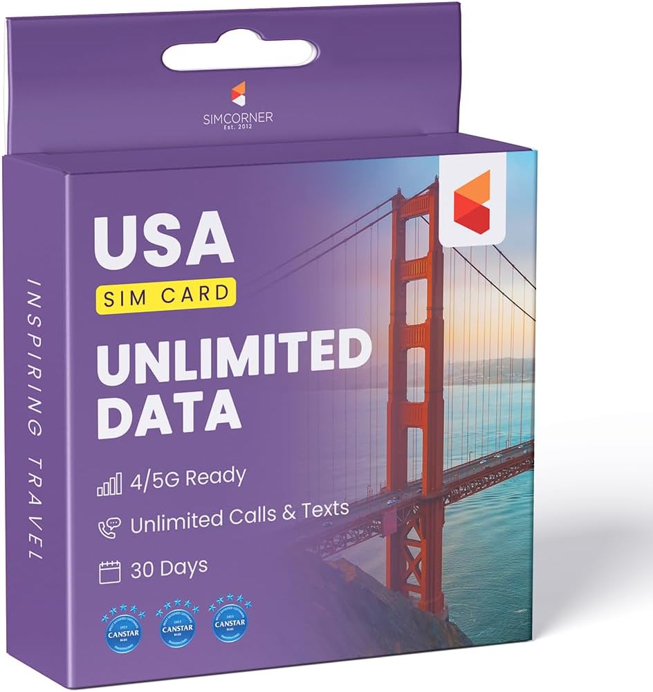 SimCorner USA Travel SIM – Unlimited 5G/4G Data (30 Days) | 3-in-1 SIM | Calls & Texts to US & Hawaii