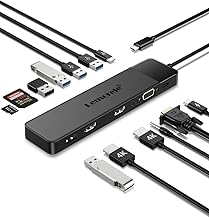 Lemorele 13 in 1 USB C Docking Station Triple Monitor w/Dual HDMI 4K, VGA, 5 USB 3.0/2.0, USB C 3.0, 100W PD, SD/TF, 3.5mm Audio, USB C Dock Multiport Adapter for Lenovo, Surface, Dell, HP Laptops