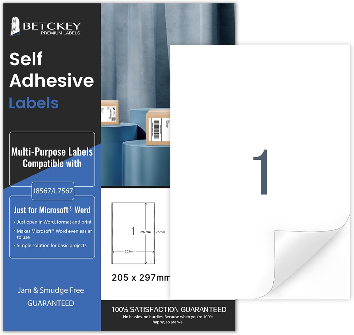 100 Sheets, A4 Sticker Paper Labels, Printable Full Sheet Self Adhesive Labels for Inkjet & Laser Printer, 210 x 297mm