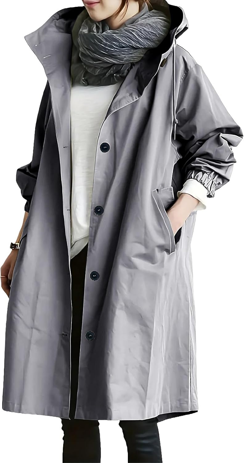 Womens Waterproof Jackets Lightweight Hooded Rain Jacket Cold Weather Long Sleeve Windbreaker Climbing Outdoor Hooded Ladies Winter Trench Coat