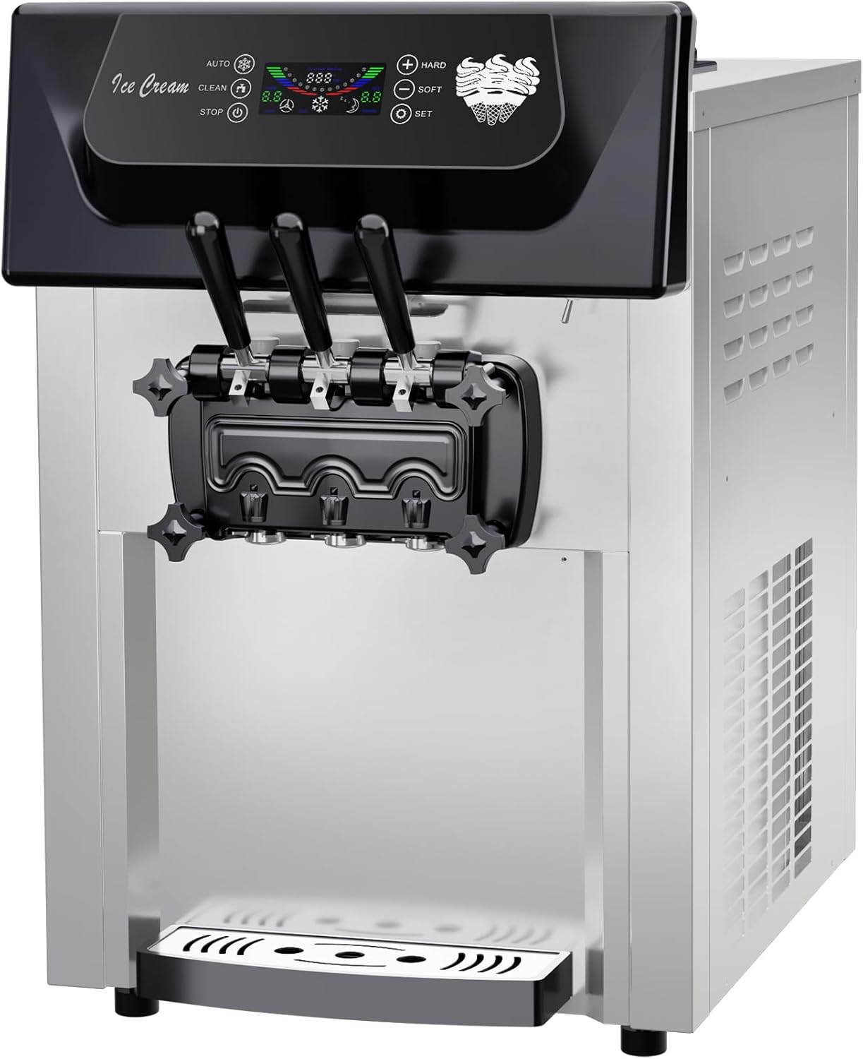Commercial Soft Serve Ice Cream Maker Machine 3 Head Countertop, 2200W Heavy-Duty Frozen Yogurt Dispenser for Restaurants, Fast Serving & Easy Clean (YKF-8216T, 110V)