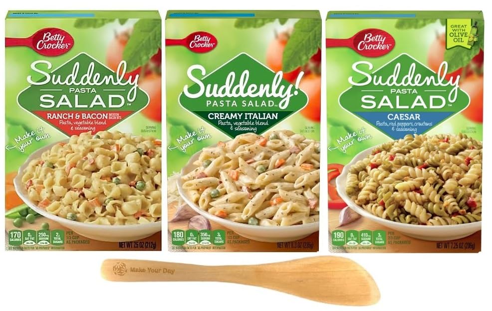 Suddenly Pasta, Pasta Salad Mixes, Quick & Easy Side Dish, Ranch & Bacon, Creamy Italian, and Caesar, 7.25 Ounce (Pack of 3) - Bundled with Make Your Day Mini Spatula