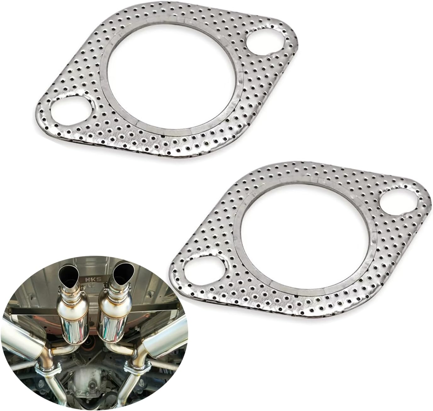 2PCS Car Exhaust Gasket, 2.5" 2-Bolt Exhaust Flange Gasket Standard Exhaust Gasket, Reinforced High Temperature Gasket Exhaust Flange Gasket Car Accessories.