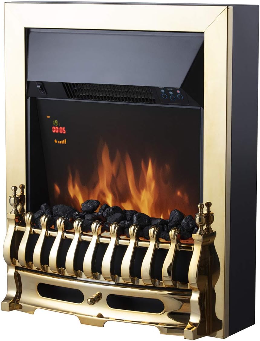 Warmlite Whitby 2kW LED Electric Fire Inset with Remote Control, 2000W, Brass