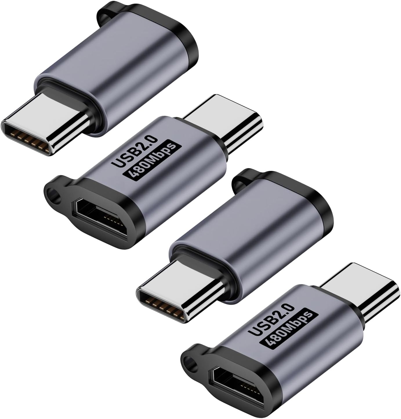 AreMe Micro USB 2.0 to USB C Adapter (4 Pack), Micro USB Female to USB Type C Male Converter Connector Support Charge Data Sync for Galaxy Type-C Phones, Tablets and More (Grey)