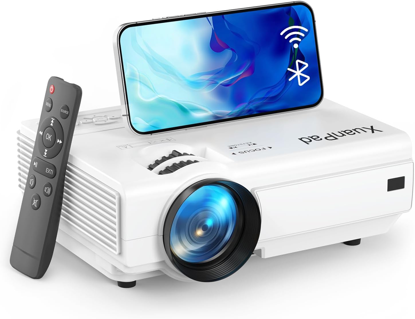 XuanPad Mini Projector, 2025 Upgraded 15000L WiFi Bluetooth Projector, Portable Projector HD 1080P Supported, Home Theater Video Projector Compatible with TV Stick/HDMI/USB/AV/Laptop/iPhone/Android