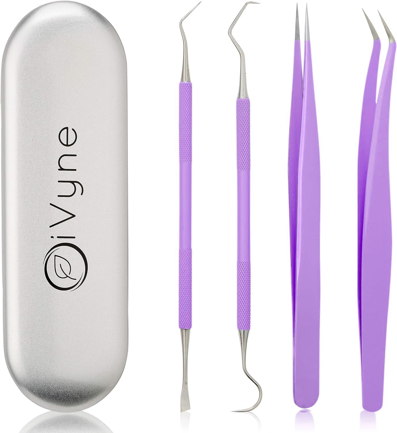 Premium Vinyl Weeding Tool Kit - Precision Stainless Steel Weeder - Hook and Pick with Fine Tweezers Crafting Set for Cricut Vinyl - by iVyne (Purple)
