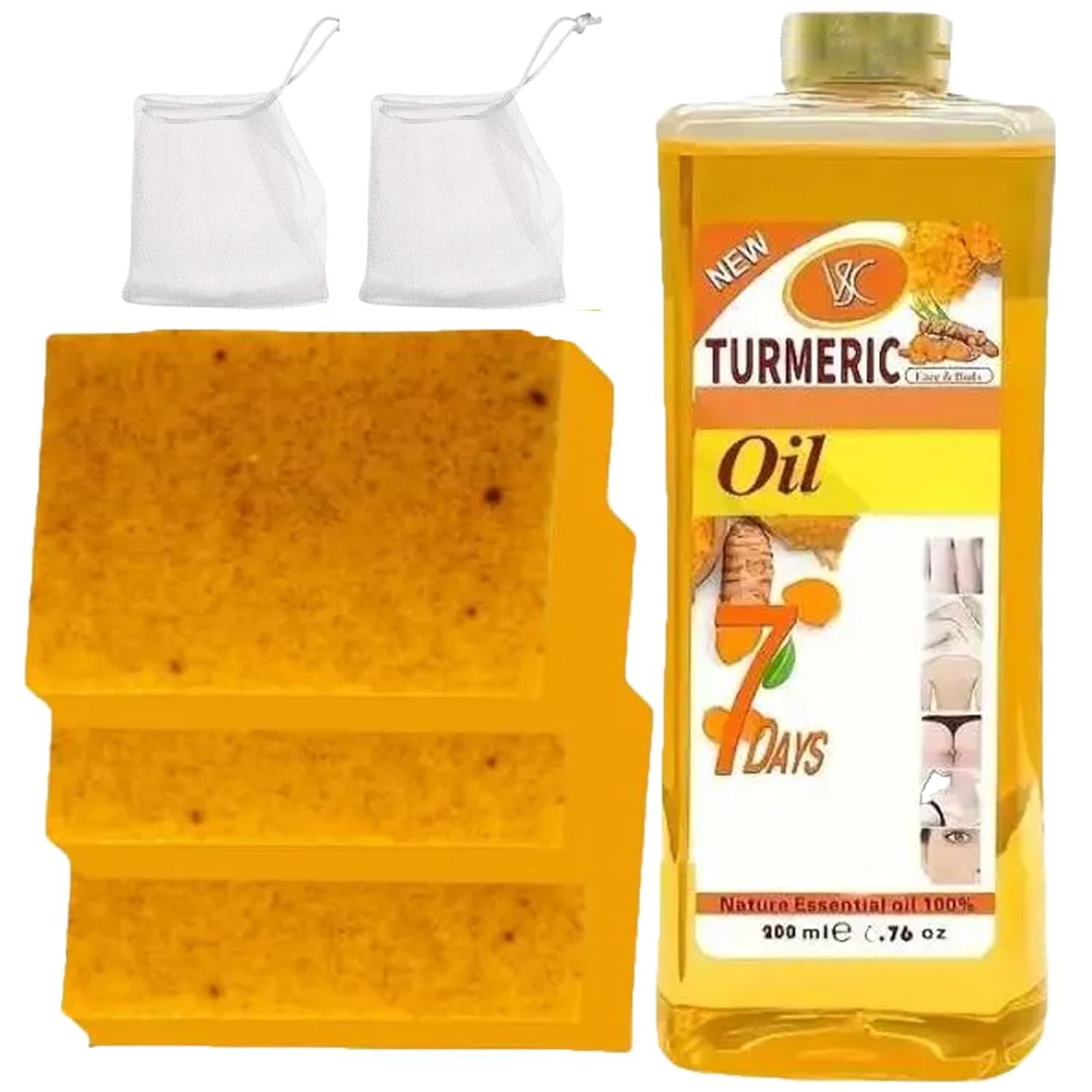 Turmeric 2-Piece Set, Turmeric Soap & Essential Oil Set for Face & Body Massage Cleanser, Turmeric Lemon Soap Bar for Men & Women