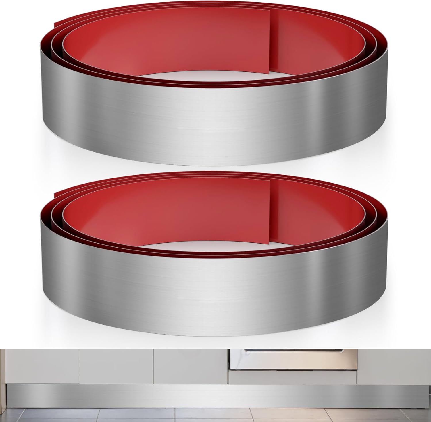 2 Pcs Stainless Steel Toe Kick Cover, 4" x 102" Baseboard Plate, Self Adhesive Kickplate for Bottom of Door, Kitchen Island, Cabinet, Cupboard (Brushed Nickel)