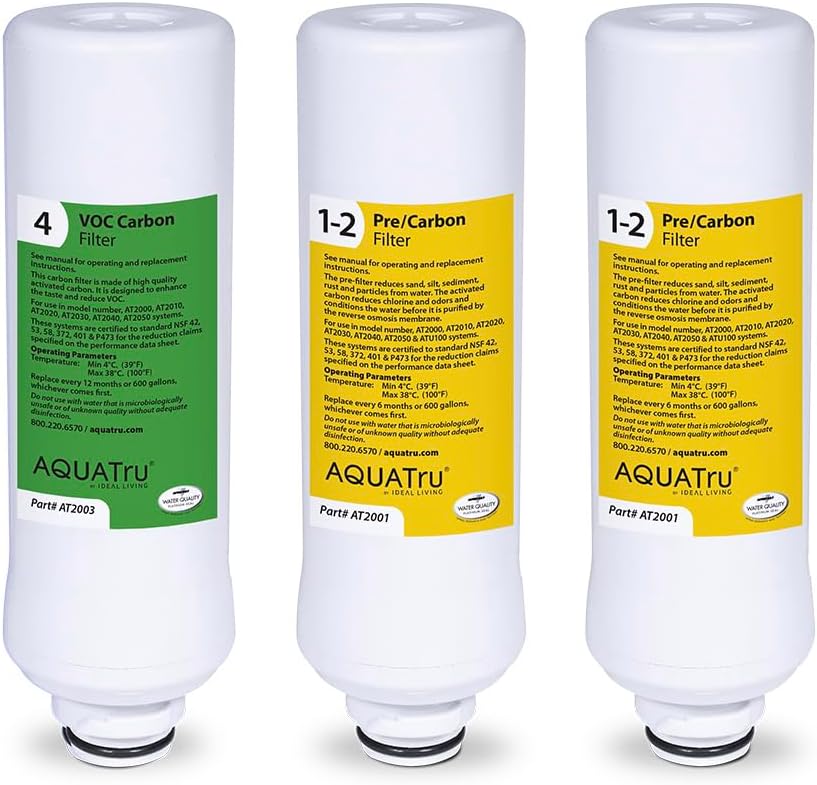 AquaTru - 1 Year Combo Pack - Includes 2 Pre-Filters & 1 Carbon Filter for Reverse Osmosis Water Purifier (for AquaTru Classic, Classic Smart & Under Sink Water Purifier Filters)