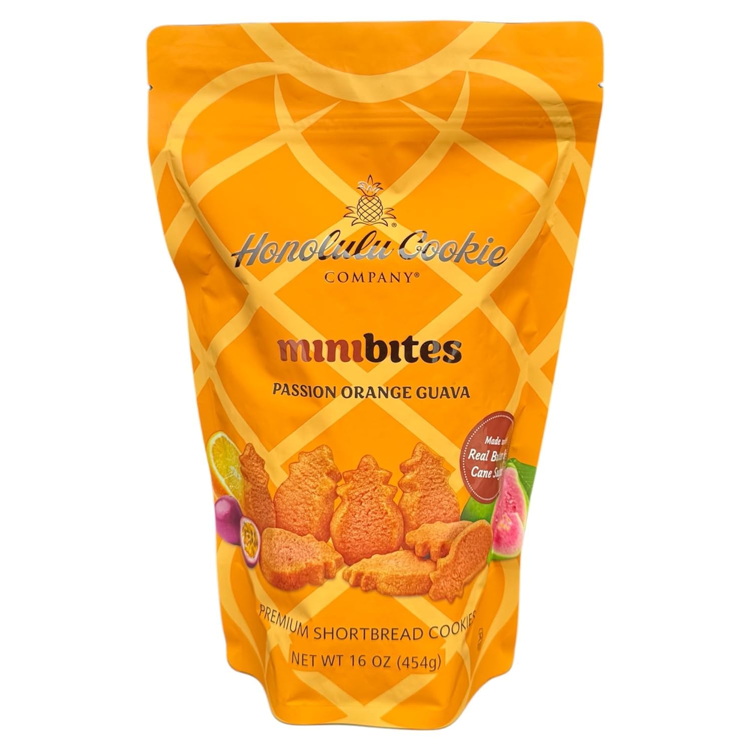 Honolulu Cookie Company Mini Bites – Passion Orange Guava Shortbread Cookies, 16oz Resealable Bag – Hawaiian-Inspired Treats