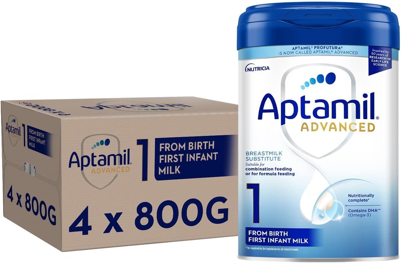 Aptamil Advanced 1 First Infant Baby Milk Powder Formula, from Birth, 800g (Pack of 4)