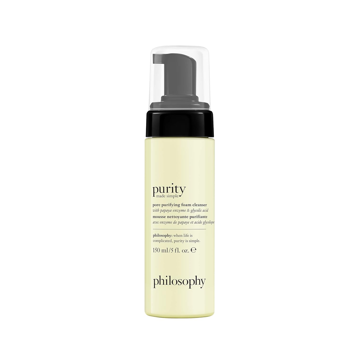 philosophy purity made simple pore purifying foaming facial cleanser - with papaya enzyme & glycolic acid - face wash removes dirt and impurities from pores - 5 fl oz