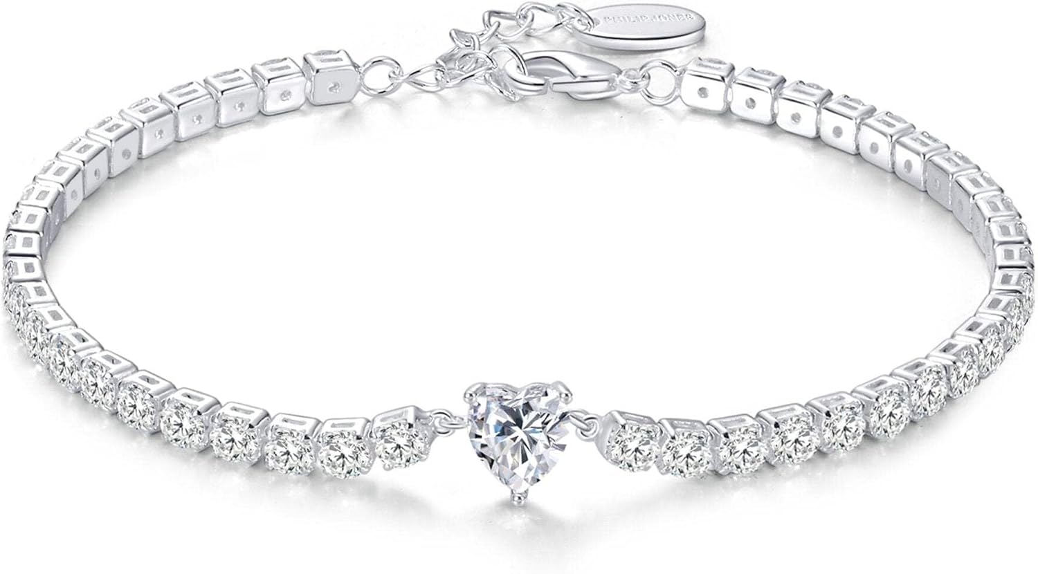 Philip Jones Heart Solitaire Tennis Bracelet Created with Zircondia® Crystals
