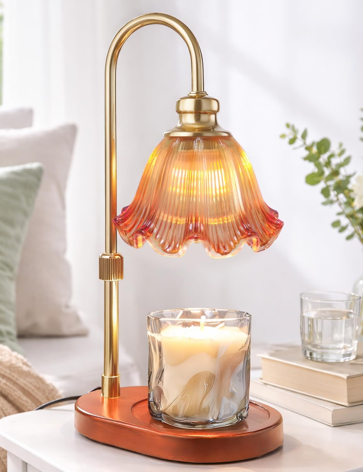 Candle Warmer Lamp with Timer: Birthday Gifts for Women, House Warming Gifts New Home Decor – Height Adjustable Candle Lamp for Mom, Anniversary - Walnut Solid Wood Base, with 2 Bulbs